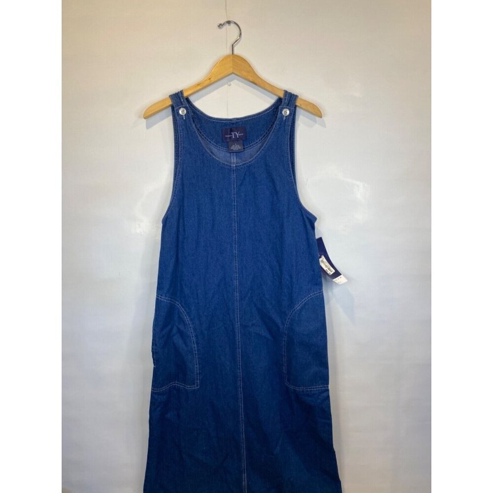 VTG Original TY Wear Dark Wash Denim Maxi Length Sleeveless Overall Jumper Dress